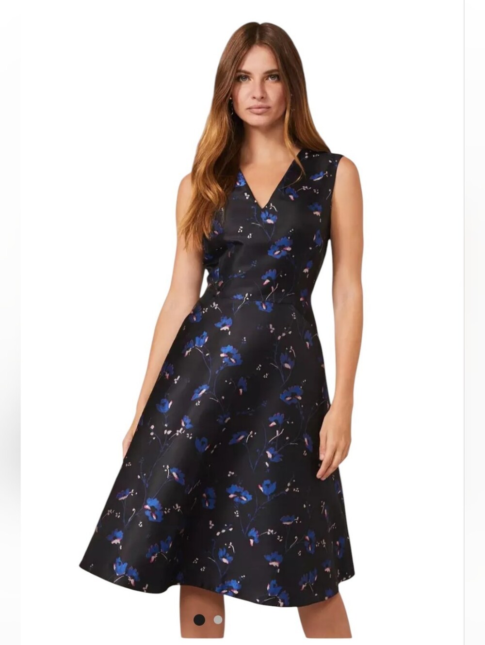 Phase Eight Ottilie Floral Jacquard Black/Sapphire Fit And Flare Dress